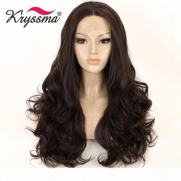 

kryssma браун парики для женщин длинные волны synthetic фронта шнурка женские cosplay жаропрочных волокна волос, Black