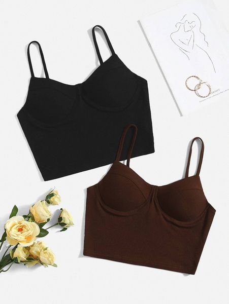 

2pcs solid bustier cami b00s#, White