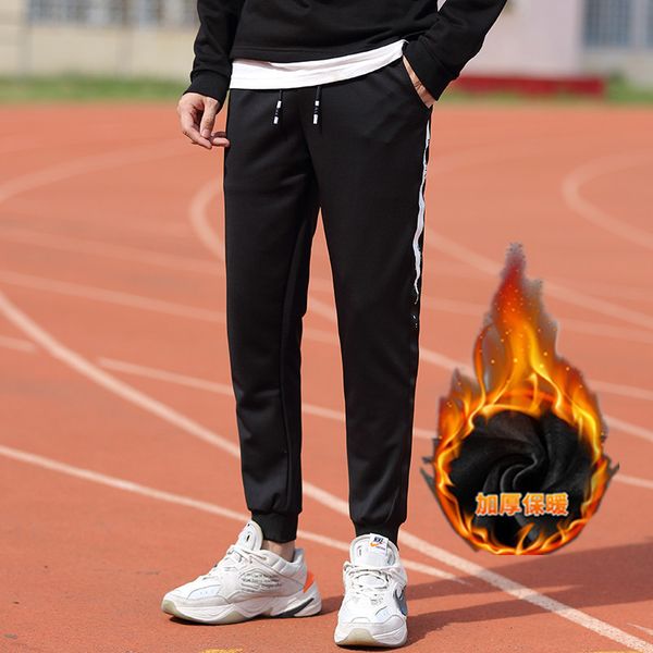 

sports 2020 winter new men's small leg plush thickened warm casual pants, Black