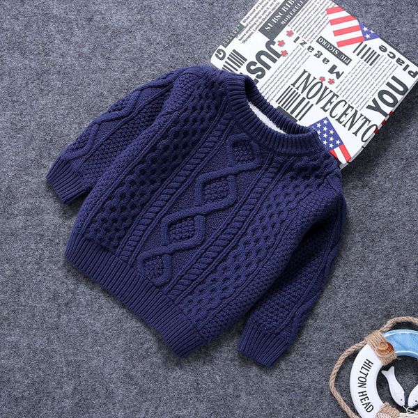 

thickened boys' and girls' versatile plush sweater straight solid color twist baby's t-shirt children's pullover, Blue