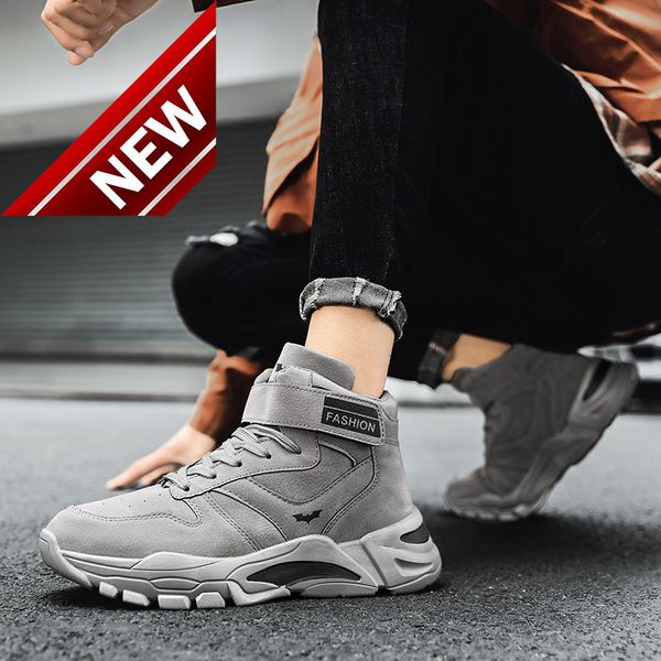 

new spring and autumn korean fashion versatile high board shoes men's sports leisure winter middle martin boots, Black