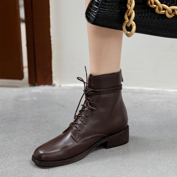 

boots 2021 winter shoes women's ankle genuine leather thick med-heel zipper handsome punk motorcycle femme, Black