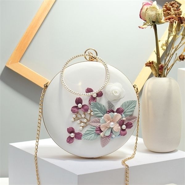 

fashion round flower dec women evening clucth bag designer chains shoulder crossbody bags luxury pu metal handle ladies handbags c1016