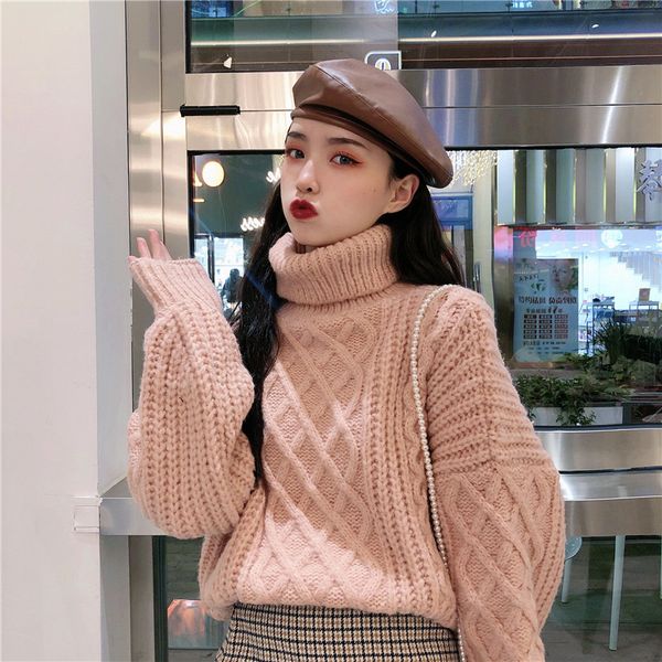 

twist sweater women's high-necked thick short pullover women korean style fashion casual loose lazy jacket outer wear womens sale, White;black