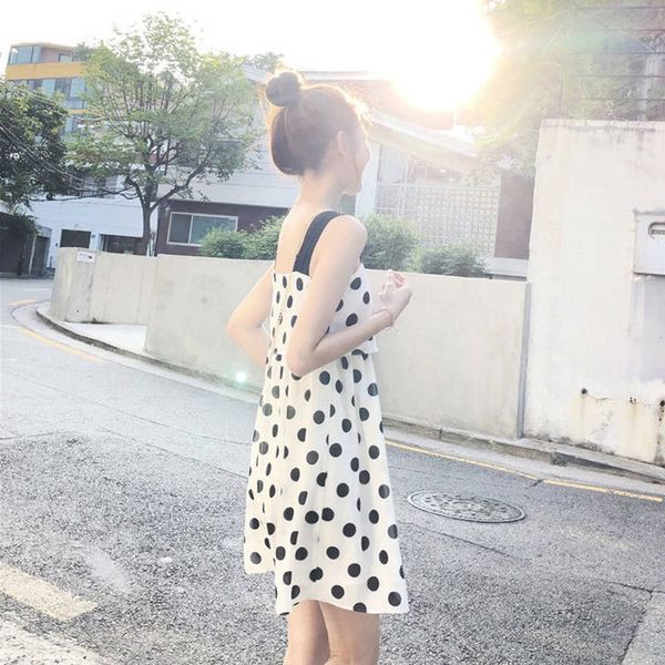 

one skirt suspender skirtsling sling skirt shoulder with feminine wave dot backing chic new dress summer autumn 2020 suspender autumn itwwz, Black;gray