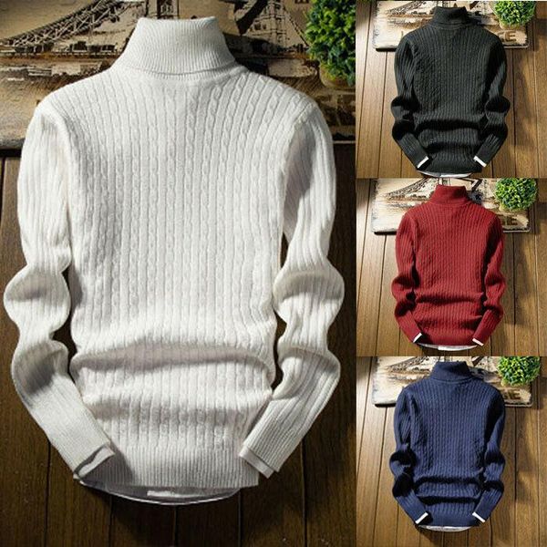 

019 new autumn winter men's sweater men's turtleneck solid color casual sweater slim fit brand knitted pullovers, White;black