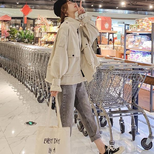 

korean style loose popular port workwear coat bf spring autumn casual coats harajuku long sleeve warm trench coat with pockets1, Tan;black