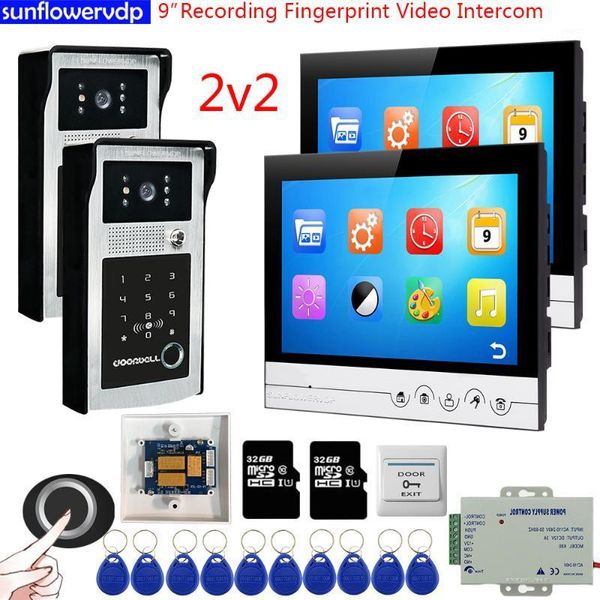 

video door phones doorbell with camera fingerprint intercom for home + 32gb 9 inch house recording door1