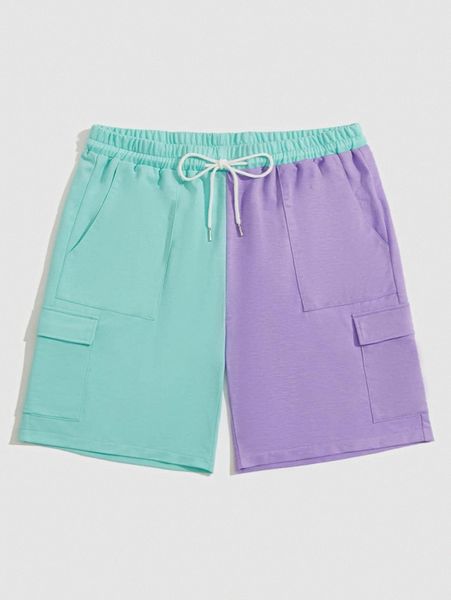 

romwe guys two tone drawstring shorts y2fm#, Black