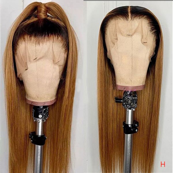 

synthetic lace front wigs for black women long silky straight 1b/27 ombre brown color heat resistant natural hairline fiber, Black;brown