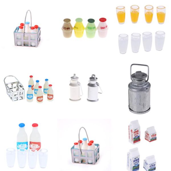 

1/12 кукольный домик миниатюрной молочной стойки корзина кувшин с крышкой бутылочки кукол дома кухонные аксессуары мебель декор ребенка ббыу