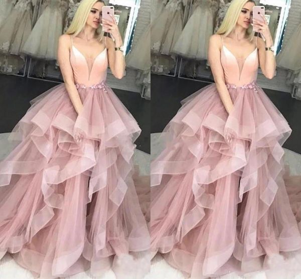 

2021 dusty pink prom dresses spaghetti straps ruffles tiered skirt tulle handmade flowers custom made graduation party ball gown vestido, Black