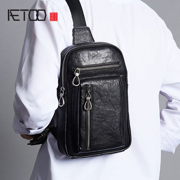 

hbp aetoo leather men's chest bag, stylish personality stiletto bag, head leather casual sports shoulder bag