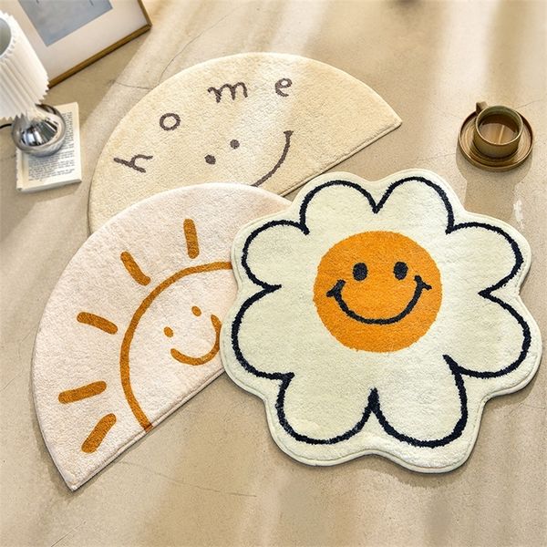 Tappeto per fiori nordici Tappeto per decorazioni per cartoni animati per soggiorno Camera da letto Comodino Area Ins Smiley Tappetino antiscivolo Bagno Tapis 220224