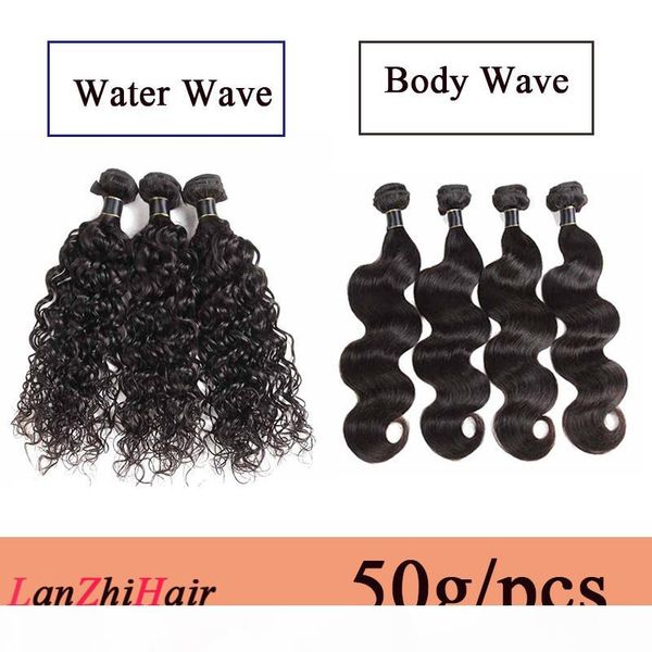 

brazilian human hair weaves water wave 50g pcs peruvian malaysian indian cambodian virgin human hair extensions body wave 50g pcs, Black