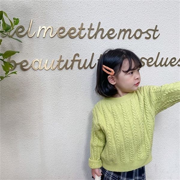 

winter girls candy color knitted long sleeve sweaters kids soft warm twisted pullovers base 201109, Blue
