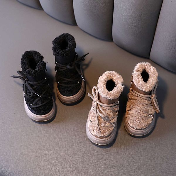 

snow boots boys' 2020 antiskid winter plush thickened children' warm girls' cotton sho, Black;grey