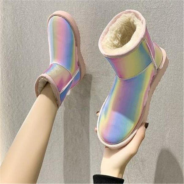 

boots winter 2021 candy color waterproof snow for women thick long plush platform ankle female keep warm shoes botas 35-40, Black