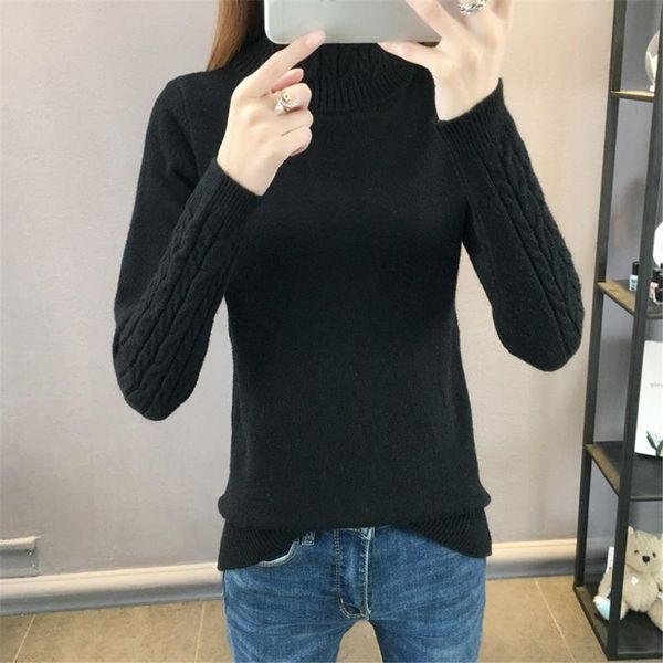 

autumn net red new wild turtleneck sweater women's bottoming twist pullover thickening slim slimming sweater tide, White;black