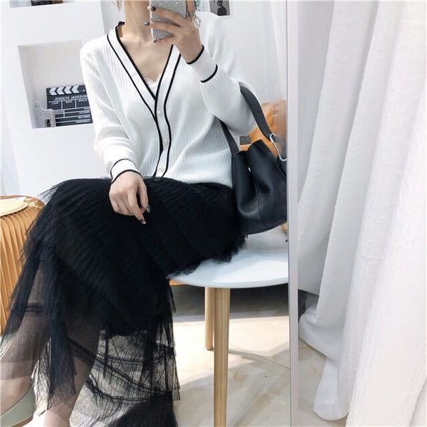 

new knitted shirt, women's winter dresses lady at the office with full v short cardigans regular single solid button breasted bragger f, White;black