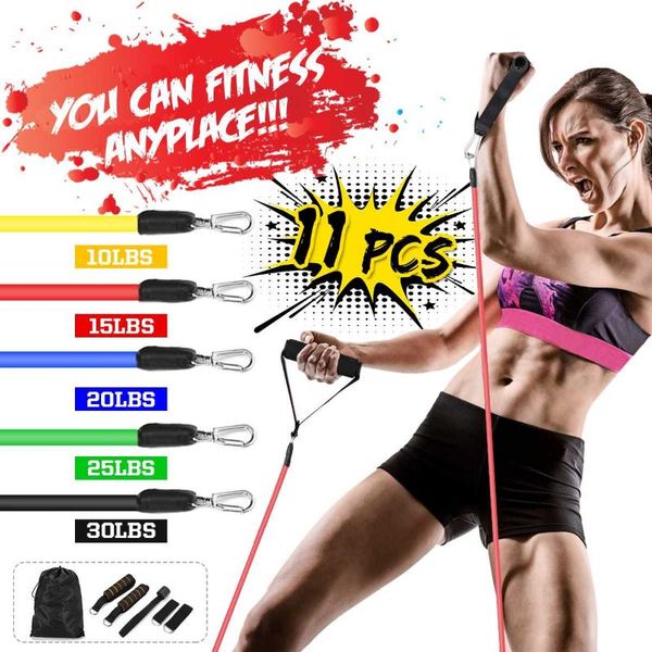 

11pcs fitness equipments workout resistance bands latex exercise gym equipment exercise bands pull rope expanders training