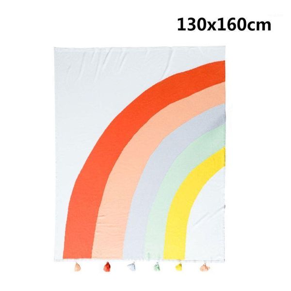 

nordic cotton knitted rainbow striped throw blanket sweet colorful tassels air conditioning sofa chair bed lounge quilt1