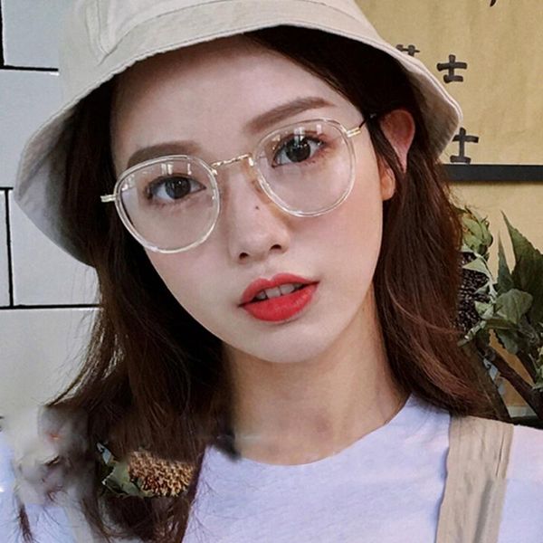 

man woman transparent metal eyeglass frame black gold spectacles eyeglasses retro large round glasses