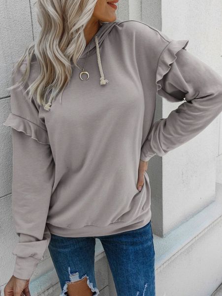 

ruffle trim drop shoulder drawstring hoodie r09e#, White;black