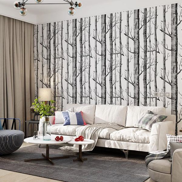 

modern minimalist tree embossed 3d green wood non-woven wallpaper living room background wall paper1