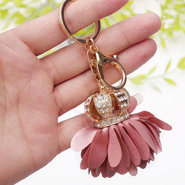 

fashion rhinestones crown petals key chain car key ring for women bag charms accessories jewelry pendant gl5045 h jllwdv