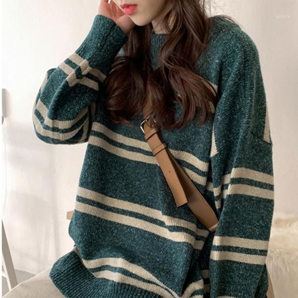 

striped long sleeve warm sweater female jumpers 3 colors korean style knitted sweaters women loose1, White;black