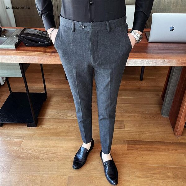 

plus size 29-42 business dress pants men striped office social suit pants streetwear casual slim wedding trousers pantalon homme, White;black