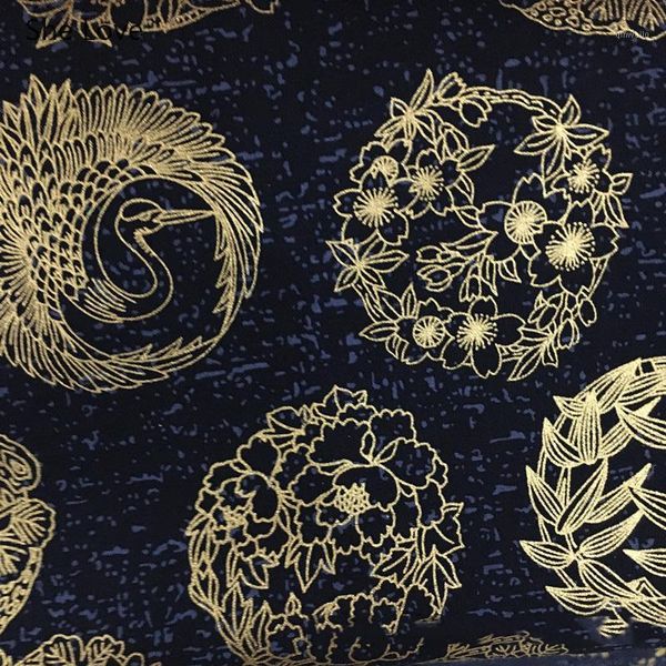 

she love gold color embossed patchwork cotton fabric japan style flower cranes sewing fabric for clothing making materials1, Black;white