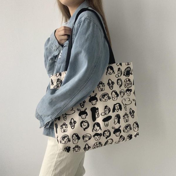 

canvas shoulder bags for women large capacity 2020 new items cartoon printing tote shopping bag cotton cloth eco shopper handbag