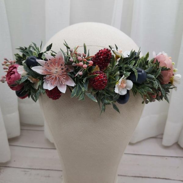 

fruits flowers crown festival headband women hair accessories headdress bridesmaid girl floral garland wedding floral qylaaz