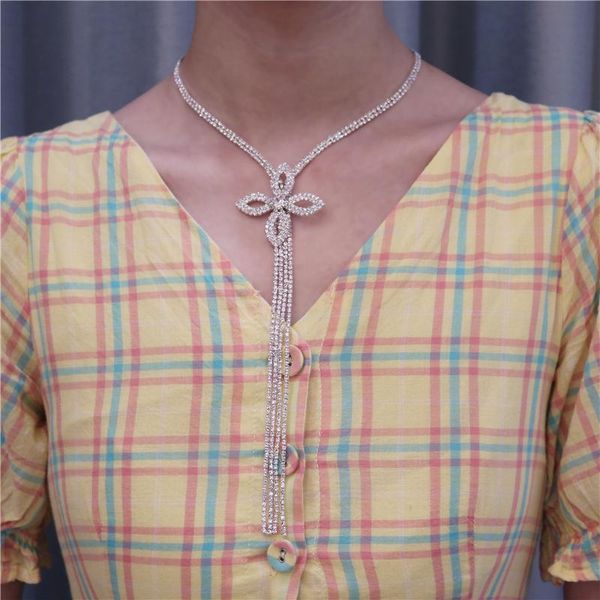 

chokers fashion full rhinestone clover petals choker necklaces for women shiny silver color statement jewelry party gift, Golden;silver