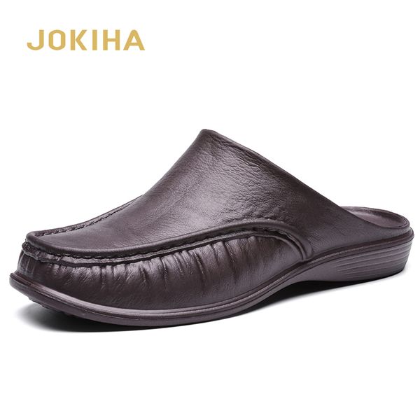 

lolita 2020 summer mens half sole slippers classic closed toe sandals slipper mule clogs men flip flops 40-47 plus size garden shoes, Black