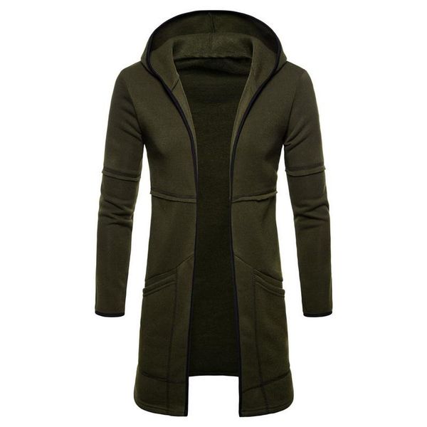 

nice hooded coat solid long sleeve trench coat casual hoodies oversized long cardigan overcoat casaco masculino abrigo hombre, Black