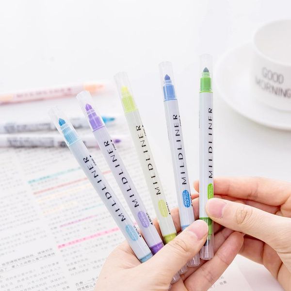 

1pcs mildliner pen set double headed round toe oblique pastel highlighter pen kawaii japanese stationery school tool ygb10 bbyhhu, Blue;orange