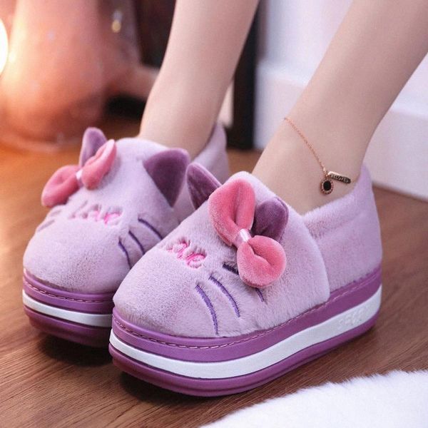 

winter slippers women's cute cat warm cotton home shoes woman ladies indoor thick bottom plush soft comfort household slippers #ts6z, Black