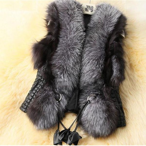 

2020 new fashion spring winter leather fur vest plus size 6xl casual women coat sleeveless warm autumn fur vest outerwear female1, Black