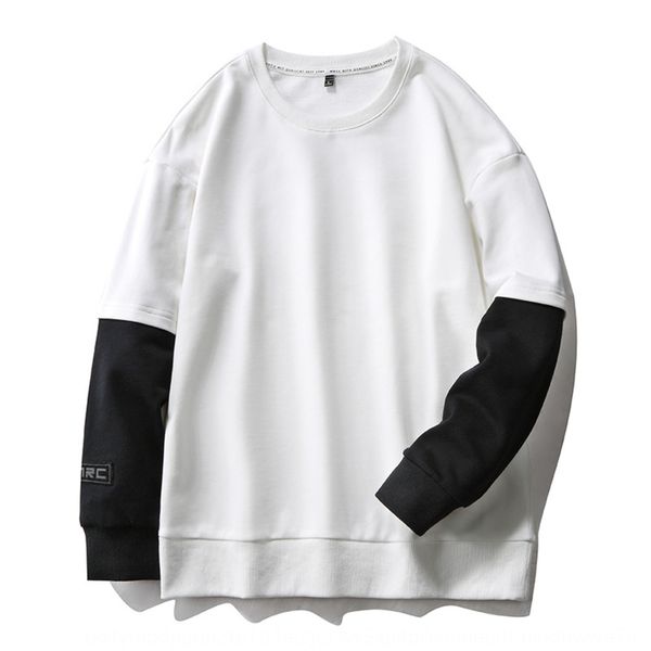 

xrhtl men's color matching loose spring and hoodie sweater t-shirt sweater autumn thin cotton hoodless round neck autumn trend long sle, Black