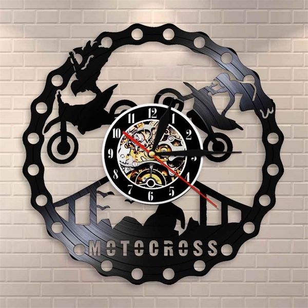 Motocross Brapp Decor Moderno Parede Dirtbike Truque Riding Vinil Relevo Relógio Freestyle Motorcycle Racing Correndo Gift 201212