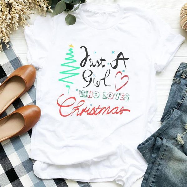 

women plaid letter girl love tree new year holiday merry christmas clothes ladies graphic print tee tshirt female t-shirt, White