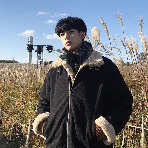 

men's down & parkas 2021 luxury designer padded jacket loose cotton coat lamb wool winter handsome, Black