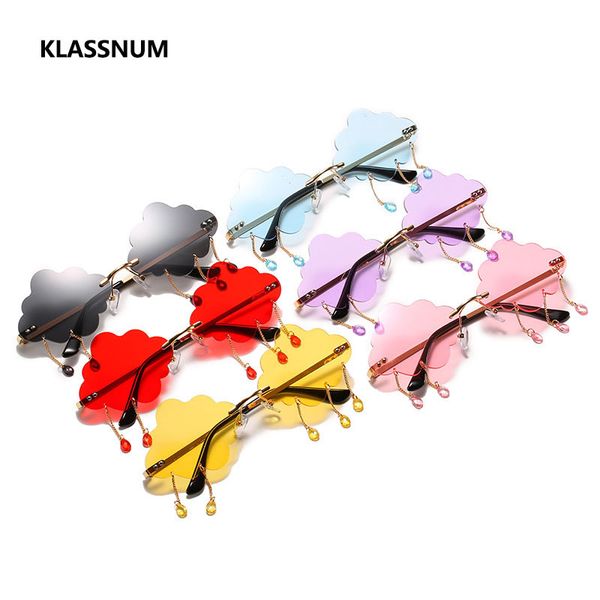 

klassnum fashion rimless sunglasses women 2020 vintage clouds tassel steampunk men frameless punk glasses shades uv400