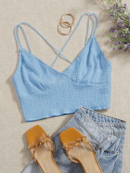 

crisscross back shirred cami v95g#, White