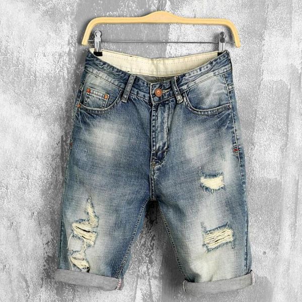 

special sales men denim short male hole retro jeans denim shorts skate board mens jogger ankle ripped shorts more styles1, Blue