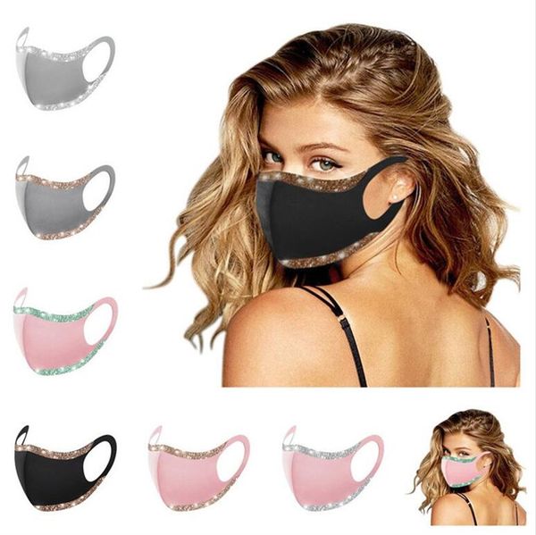 

мода побрякушки блеск маска твердые маски цвет защитные моющийся многоразовый ушной mouth велоспорт пыле party club маска обложка f102101, Black;white