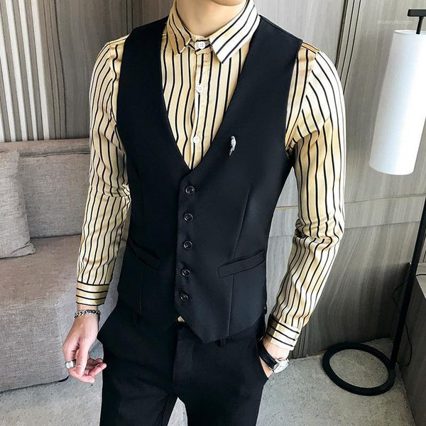 

men's vests barber's vest man business casual waistcoat men classic solid slim fit groom wedding dress party korean fashion vests1, Black;white